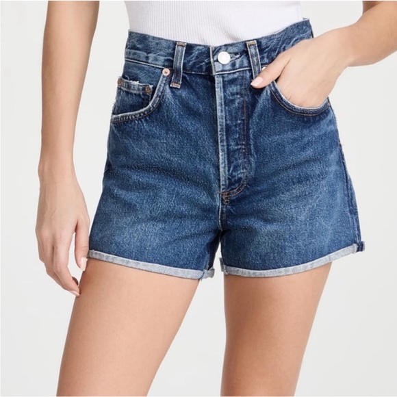 Agolde Dee high rise denim Jean Shorts rolled raw hem size 30 90’s vintage wash - Picture 3 of 13